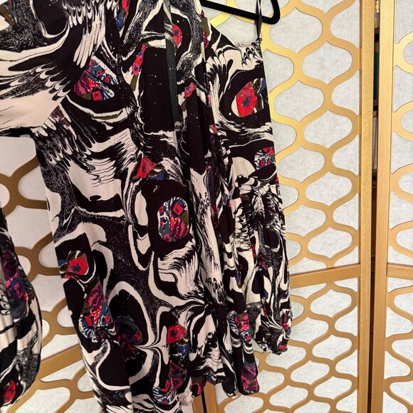 Free People Size M Halter Black Abstract Driftaway Cold Shoulder Tunic Top Dress - Picture 11 of 15